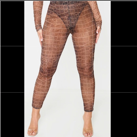 Brown Croc Mesh Leggings - Picture 1 of 4